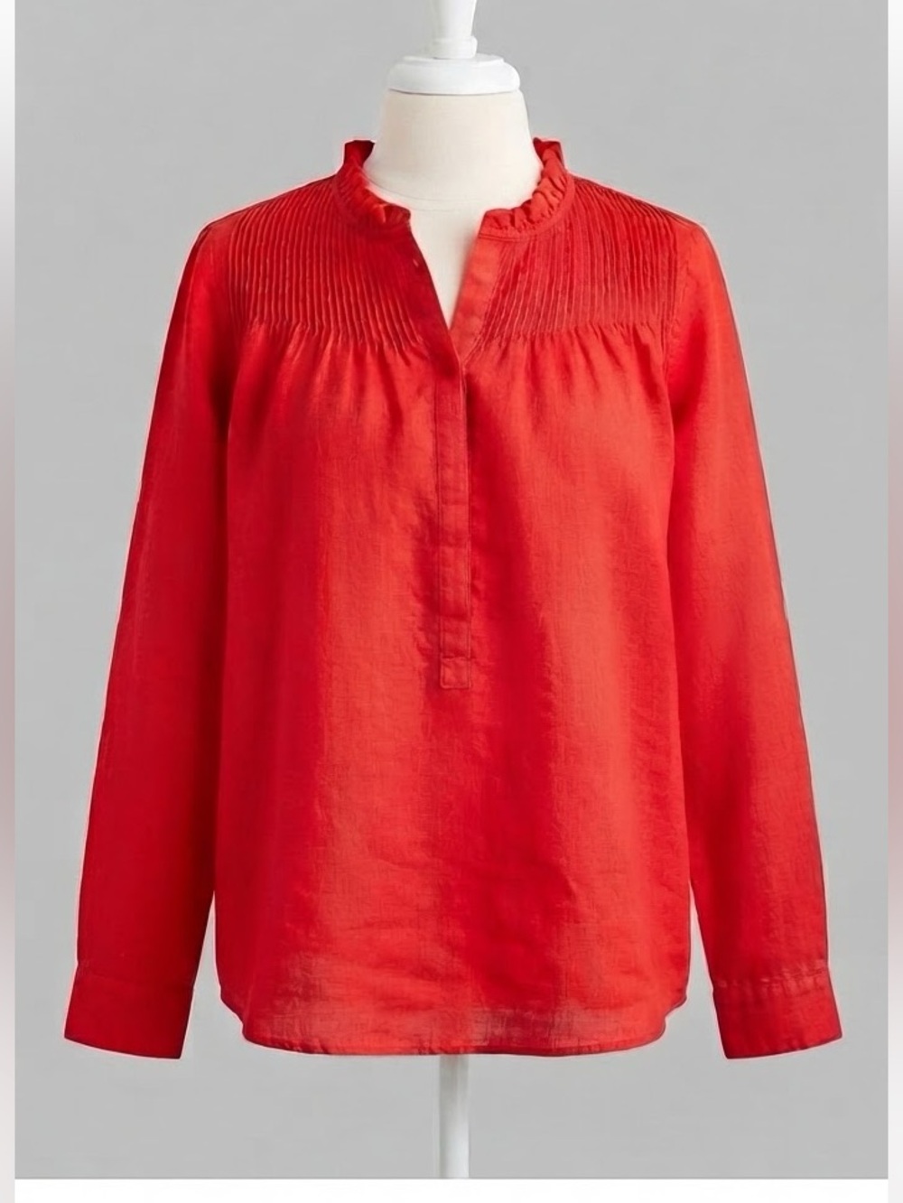 J. Crew Red Long-Sleeve Ruffle-Yoke Tunic